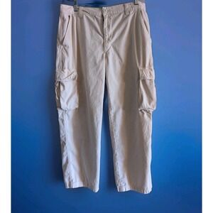MADEWELL Low Slung Cargo Pants 31   Straight Leg Slouchy Cotton Blend Cream